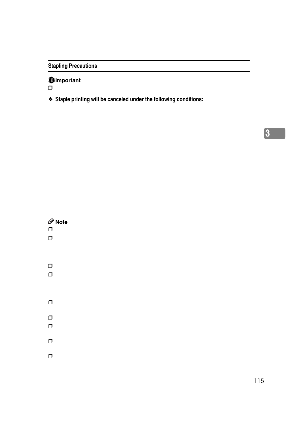 Stapling precautions | Ricoh 7500 User Manual | Page 123 / 158