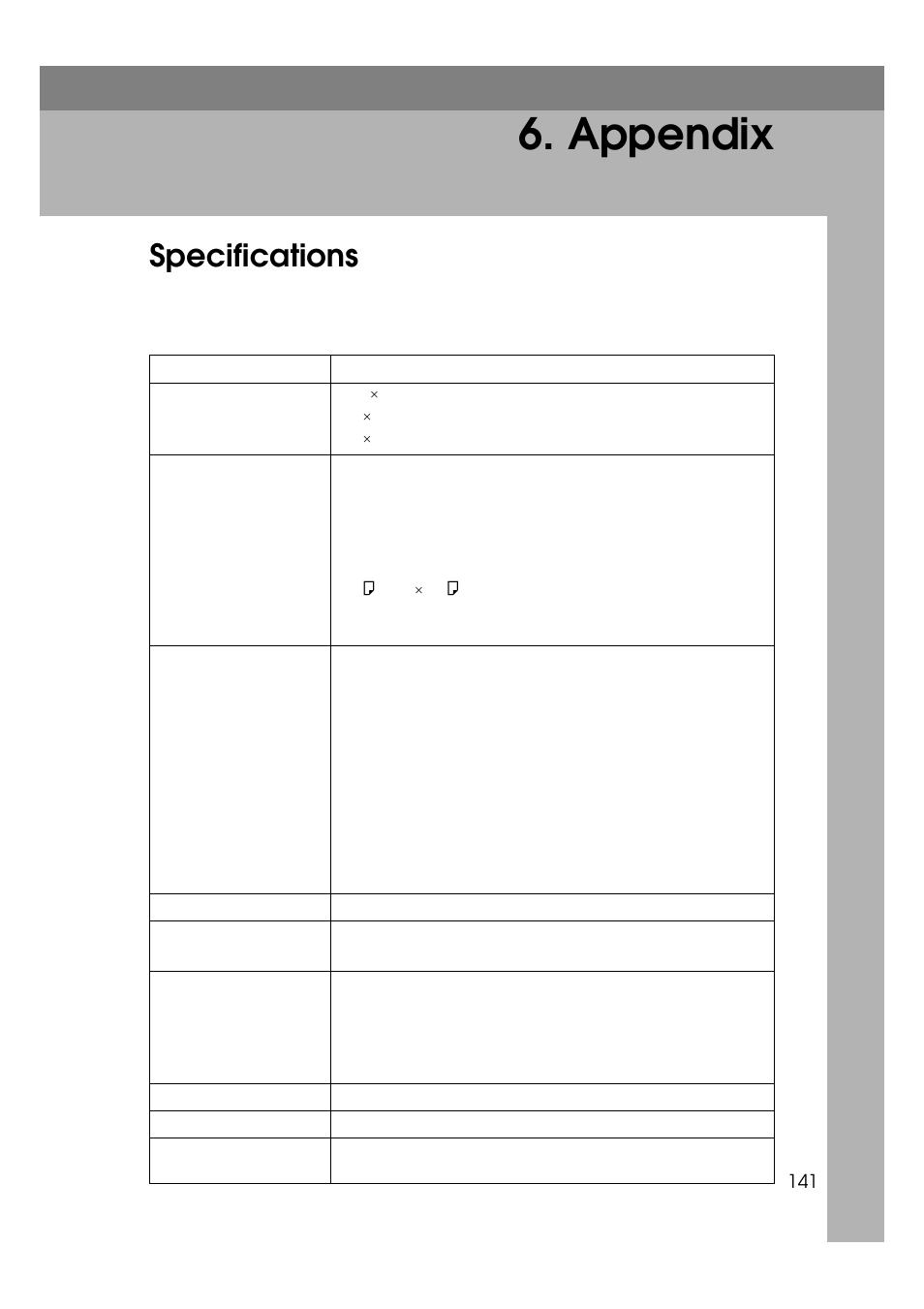 Appendix, Specifications | Ricoh 7500 User Manual | Page 149 / 158