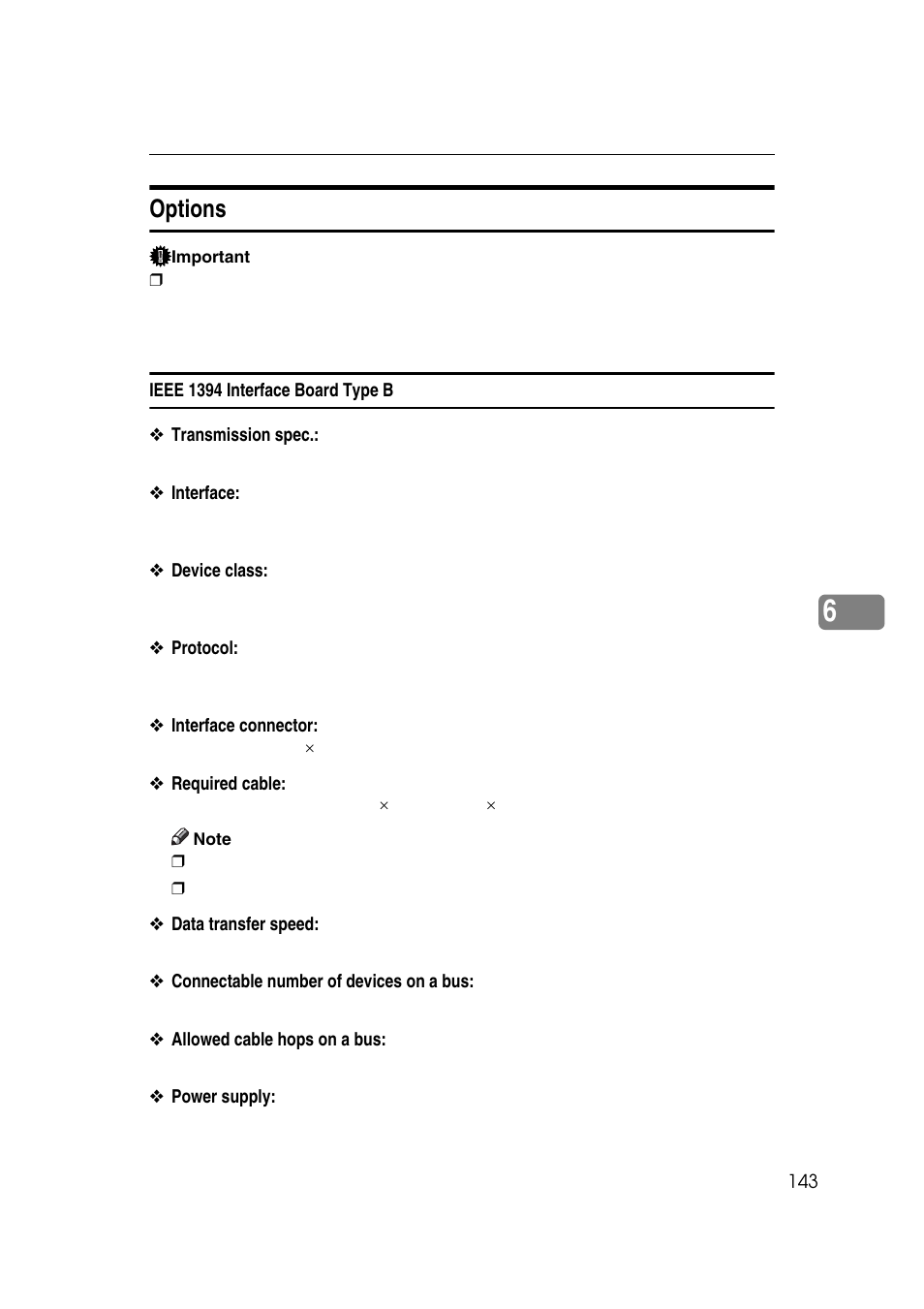 Options, Ieee 1394 interface board type b | Ricoh 7500 User Manual | Page 151 / 158