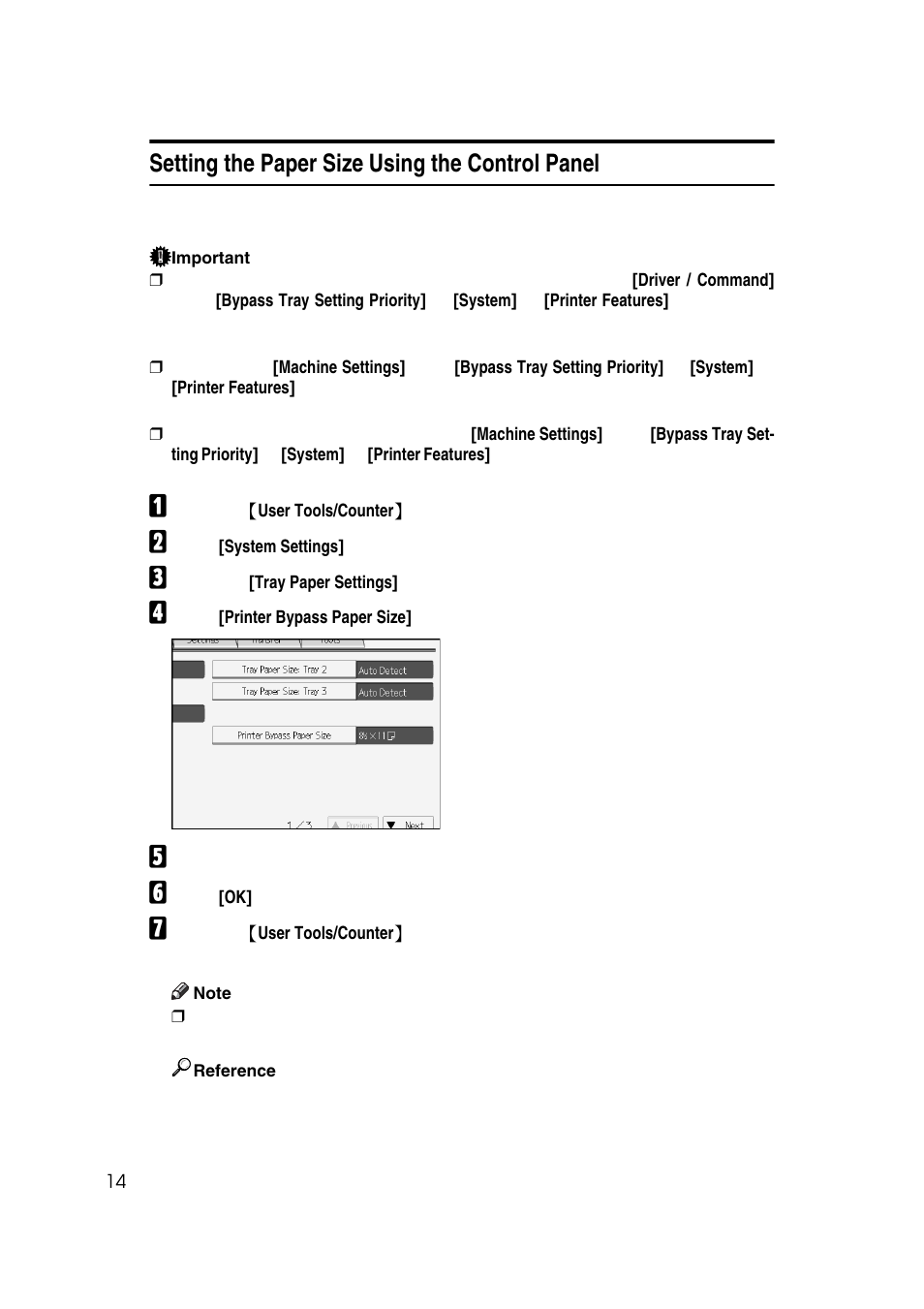 Setting the paper size using the control panel | Ricoh 7500 User Manual | Page 22 / 158
