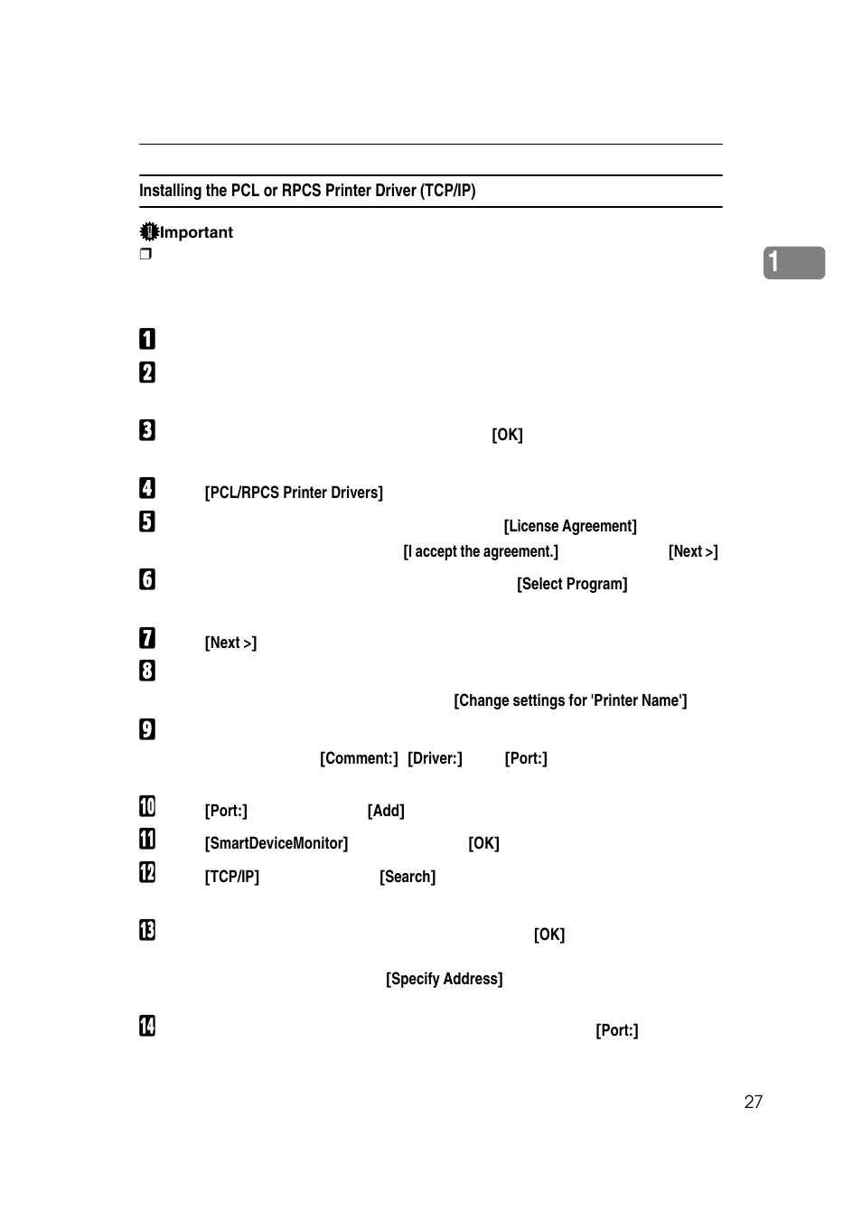 Installing the pcl or rpcs printer driver (tcp/ip) | Ricoh 7500 User Manual | Page 35 / 158