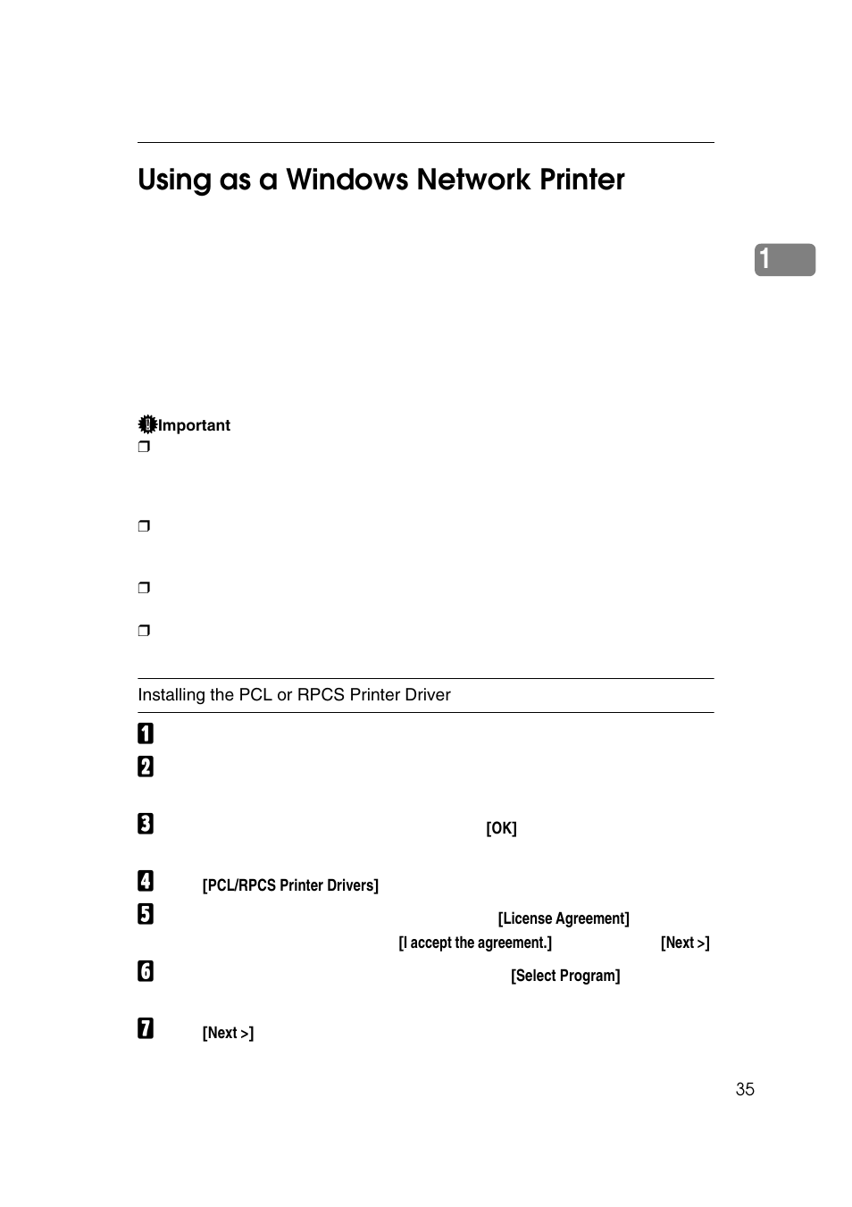 Using as a windows network printer, 1using as a windows network printer | Ricoh 7500 User Manual | Page 43 / 158