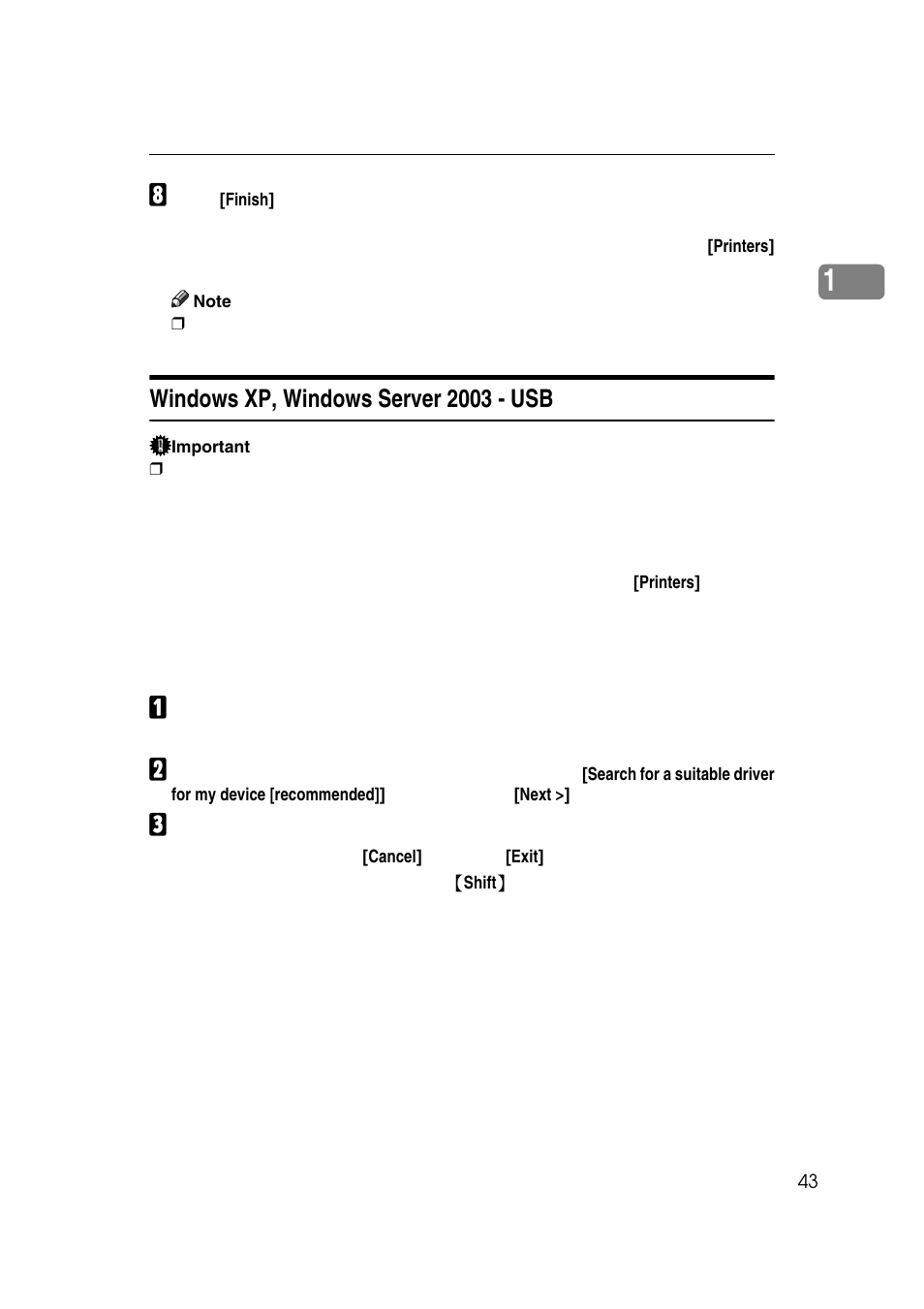 Windows xp, windows server 2003 - usb | Ricoh 7500 User Manual | Page 51 / 158