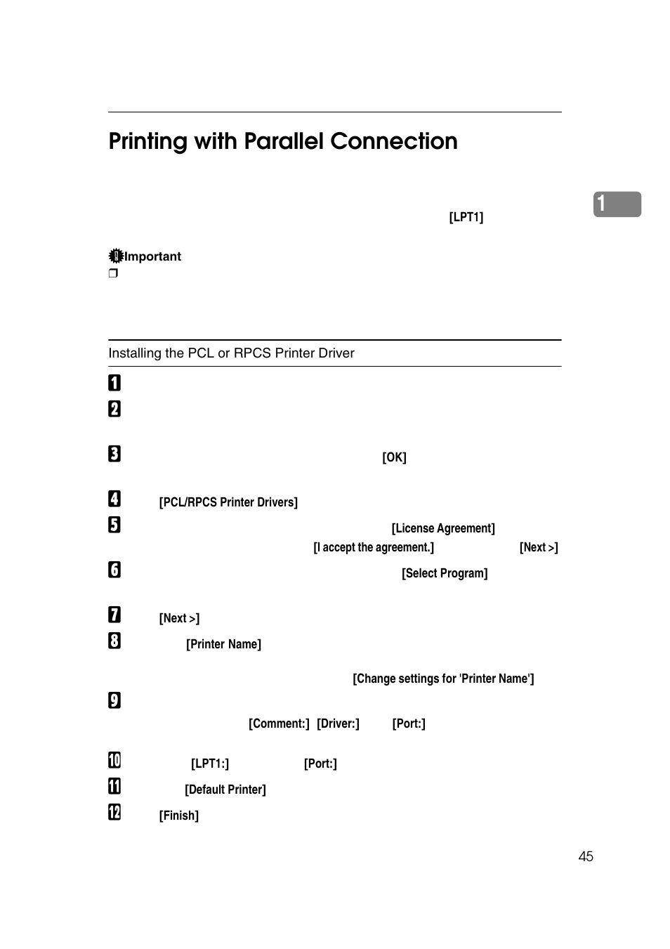 Printing with parallel connection, N, see p.45 “printing with parallel connection, 1printing with parallel connection | Ricoh 7500 User Manual | Page 53 / 158