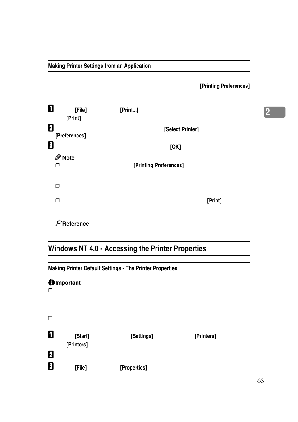 Making printer settings from an application, Windows nt 4.0 - accessing the printer properties | Ricoh 7500 User Manual | Page 71 / 158