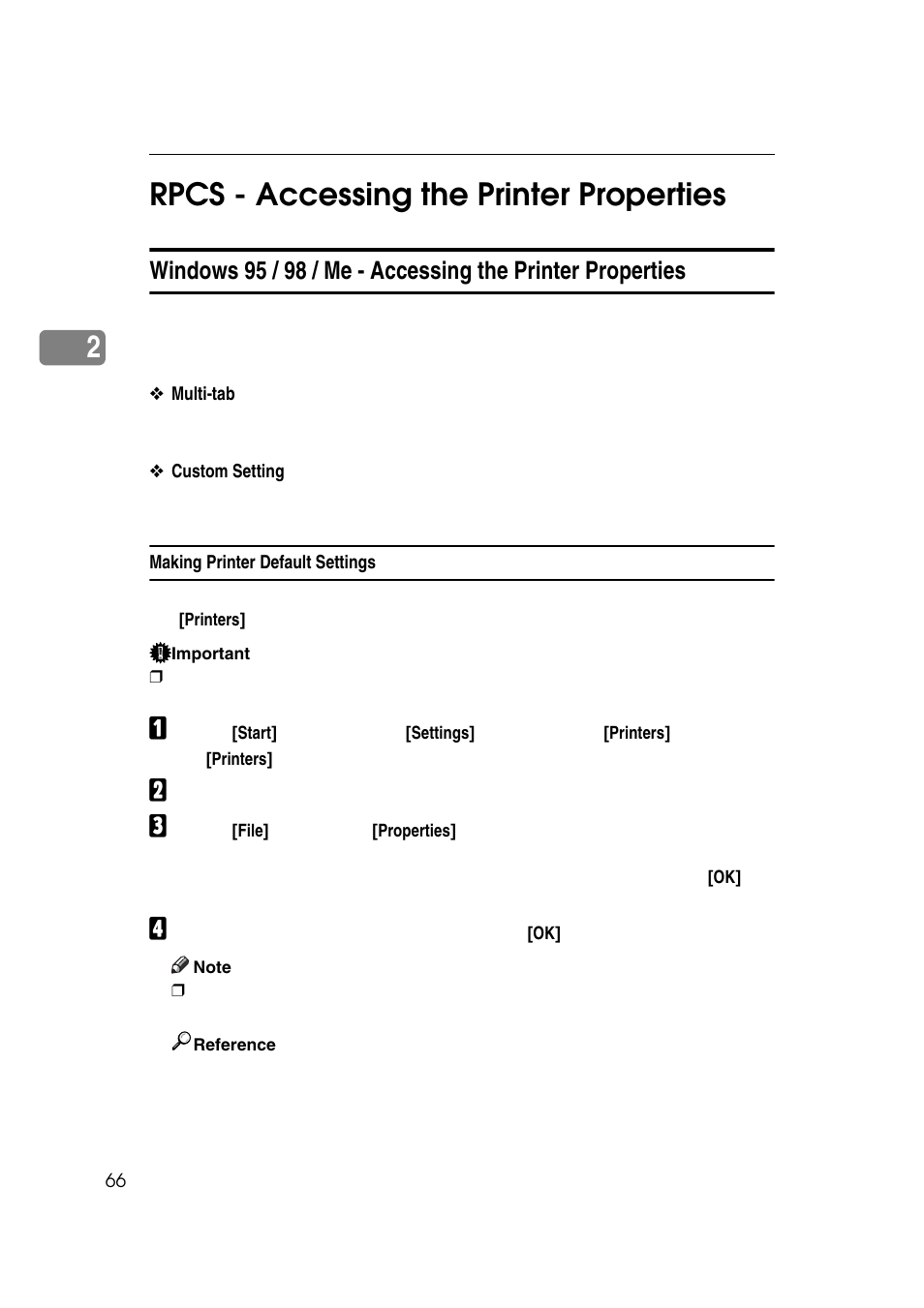 Rpcs - accessing the printer properties, Making printer default settings, 2rpcs - accessing the printer properties | Ricoh 7500 User Manual | Page 74 / 158