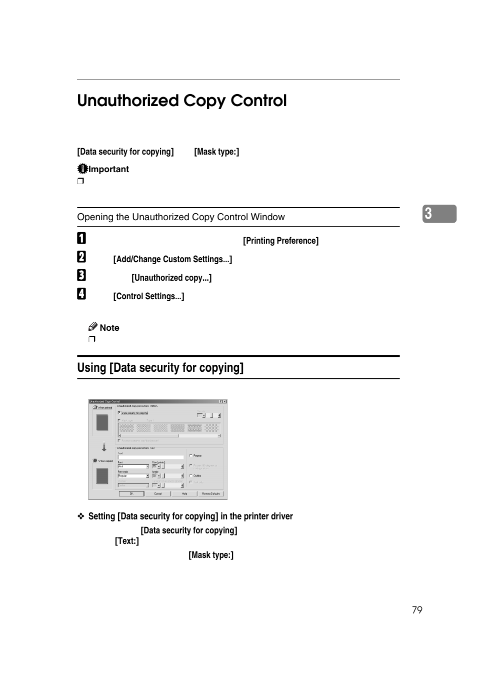Unauthorized copy control, Using [data security for copying, 3unauthorized copy control | Ricoh 7500 User Manual | Page 87 / 158