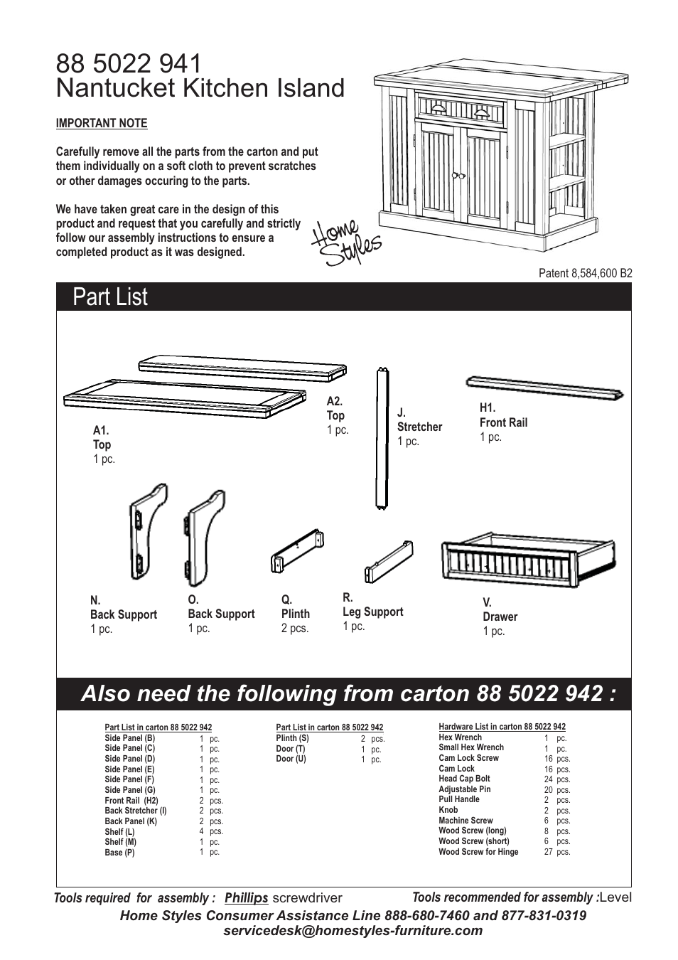 Home Styles 5022-94 User Manual | 2 pages