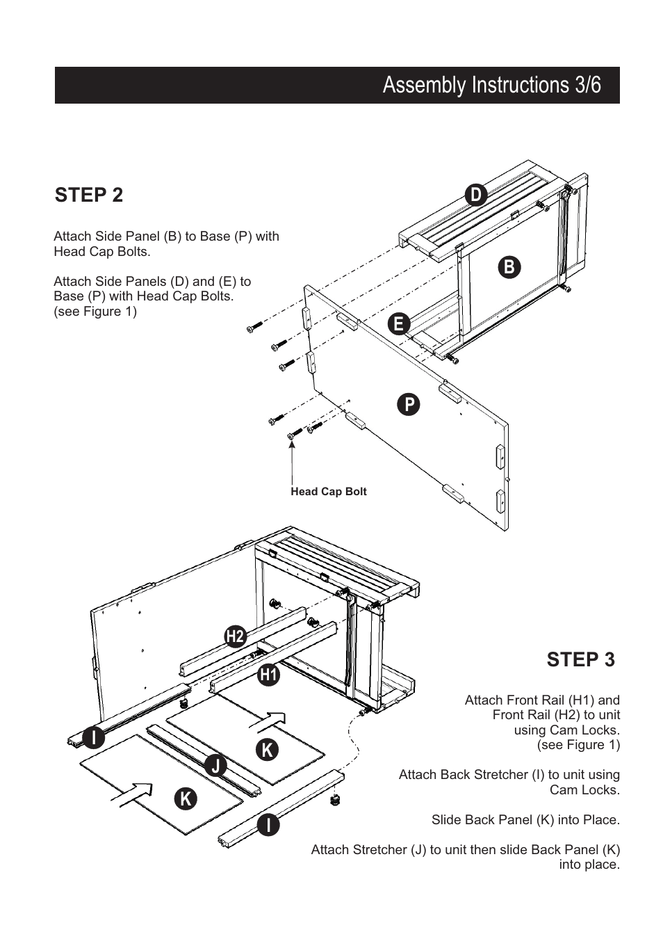 Assembly instructions 3/6, Step 2 step 3, De b p | Home Styles 5022-94 User Manual | Page 3 / 6