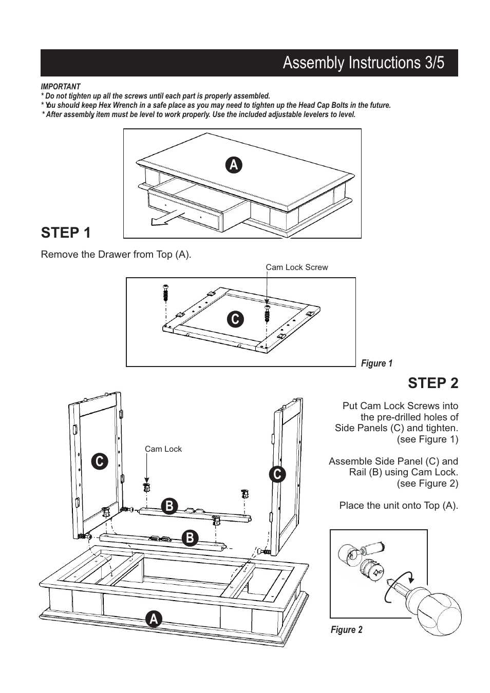 Assembly instructions 3/5, Step 1, Step 2 | Home Styles 5094-94 User Manual | Page 3 / 5
