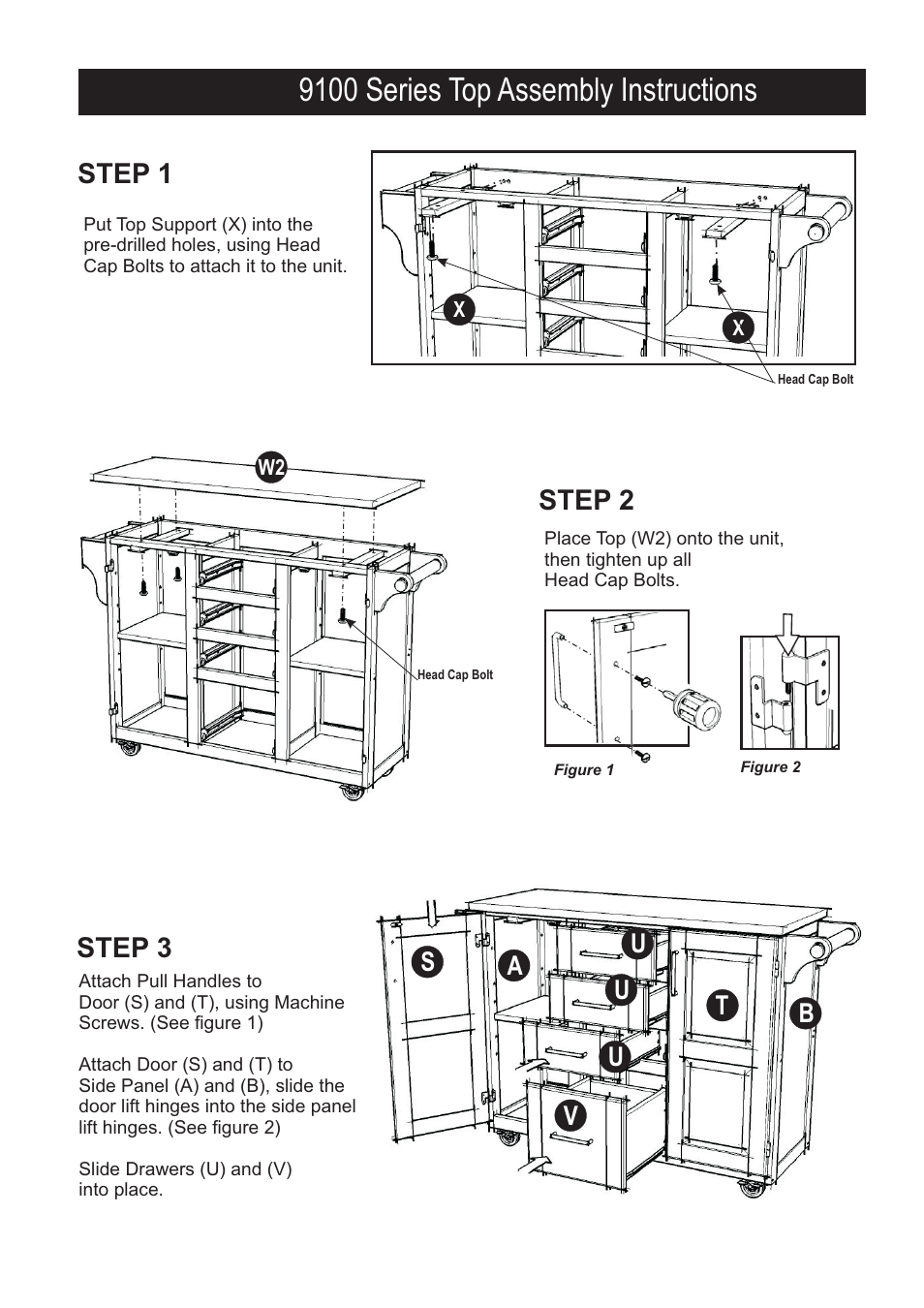 9100 series top assembly instructions, Step 3 step 1 step 2 | Home Styles 9100-1012 User Manual | Page 2 / 4