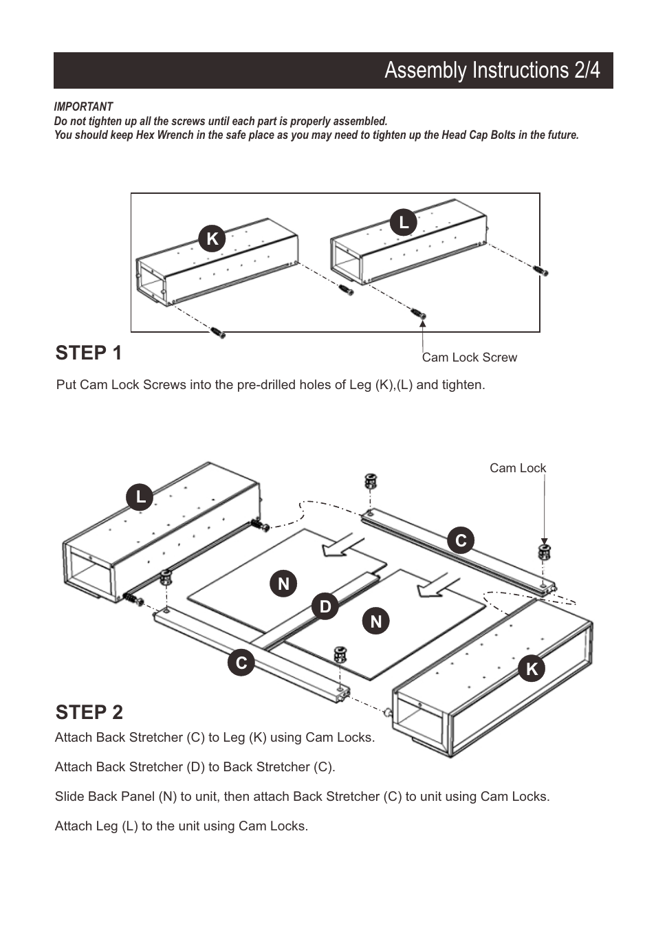 Assembly instructions 2/4, Step 1, Step 2 | Home Styles 5003-94 User Manual | Page 4 / 6