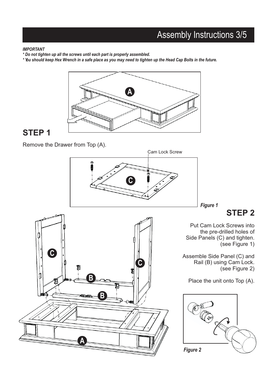 Assembly instructions 3/5, Step 1, Step 2 | Cb b a | Home Styles 5092-94 User Manual | Page 3 / 5