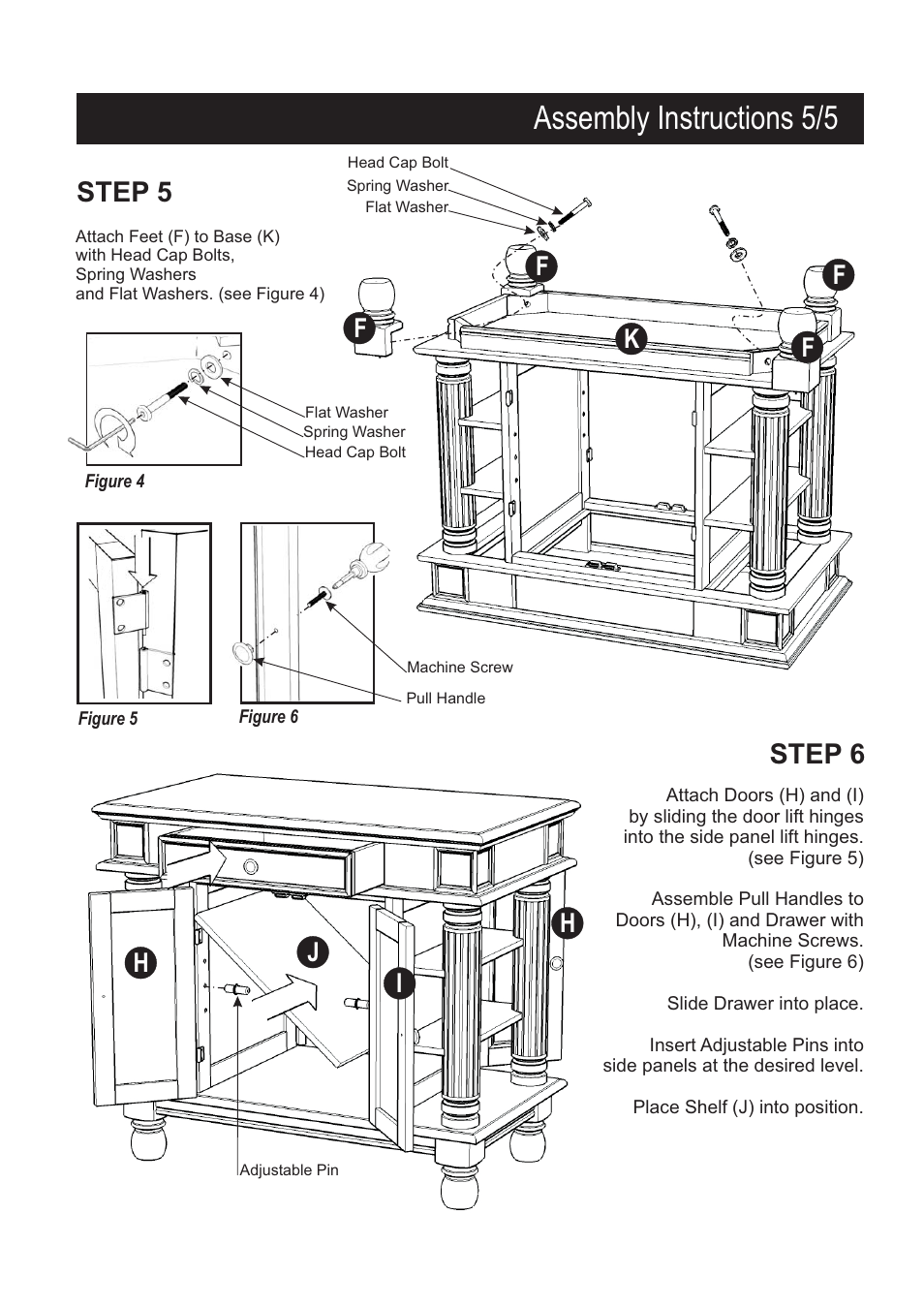 Assembly instructions 5/5, Step 5, Step 6 | Kf f f f, Jh i h | Home Styles 5092-94 User Manual | Page 5 / 5