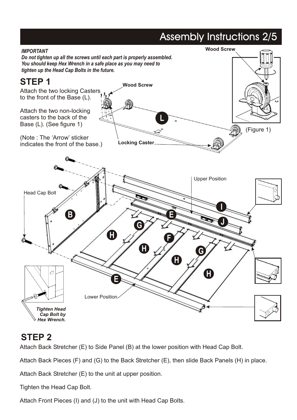 Assembly instructions 2/5, Step 1, Step 2 | Home Styles 4528-95 User Manual | Page 2 / 5
