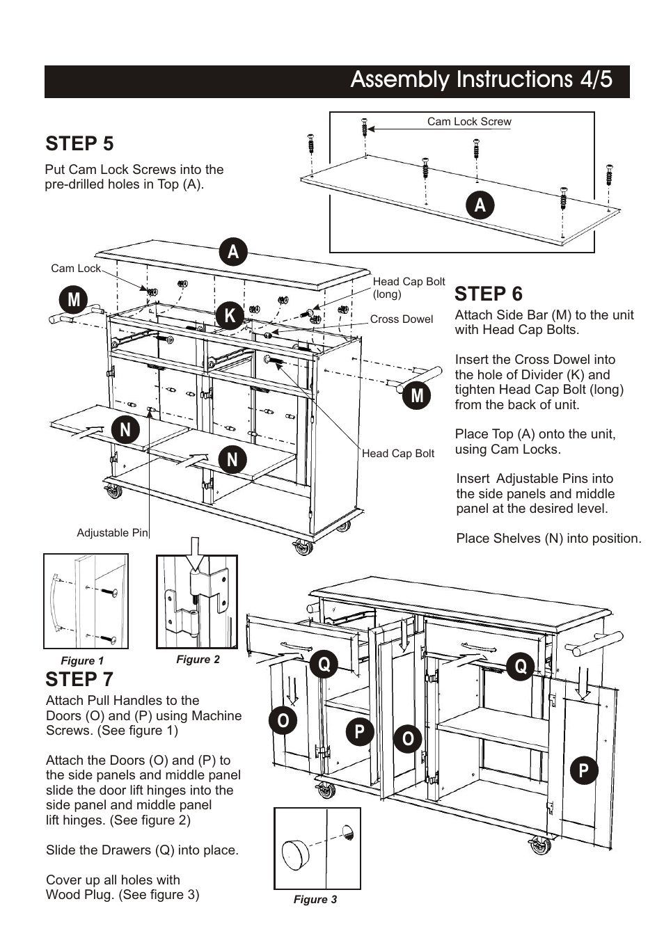 Assembly instructions 4/5, Step 5 step 6, Step 7 | Op q q p | Home Styles 4528-95 User Manual | Page 4 / 5