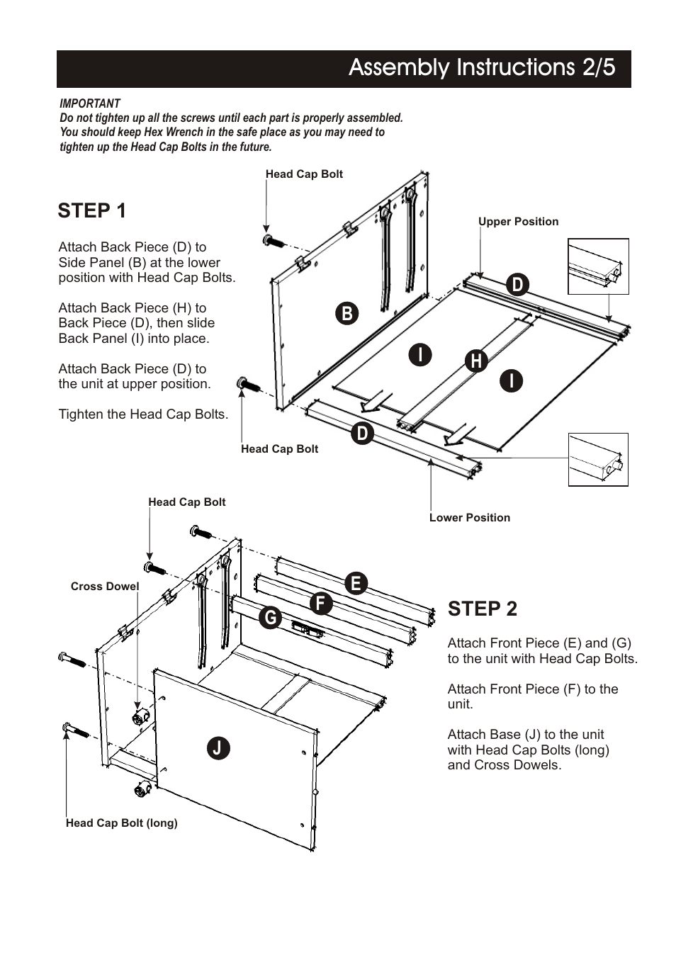 Assembly instructions 2/5, Step 1, Step 2 | Ef g j | Home Styles 4509-95 User Manual | Page 2 / 5