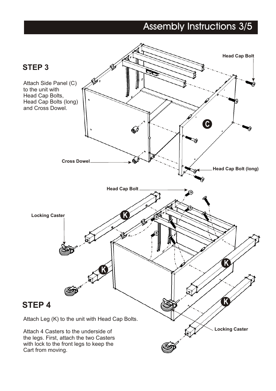 Assembly instructions 3/5, Step 4, Step 3 | Home Styles 4509-95 User Manual | Page 3 / 5