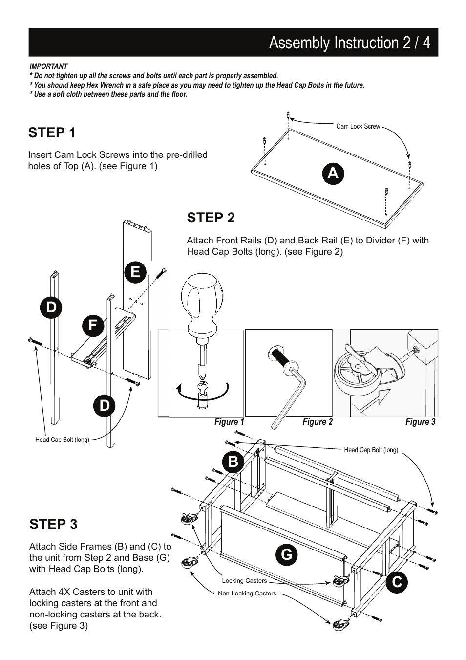 Assembly instruction 2 / 4, Cg b, Df e | Step 2, Step 3, Step 1 | Home Styles 5217-95 User Manual | Page 2 / 4