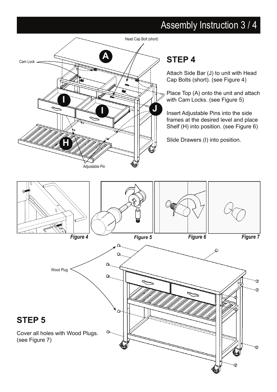 Assembly instruction 3 / 4, Ih j, Step 5 | Step 4 | Home Styles 5216-95 User Manual | Page 3 / 4