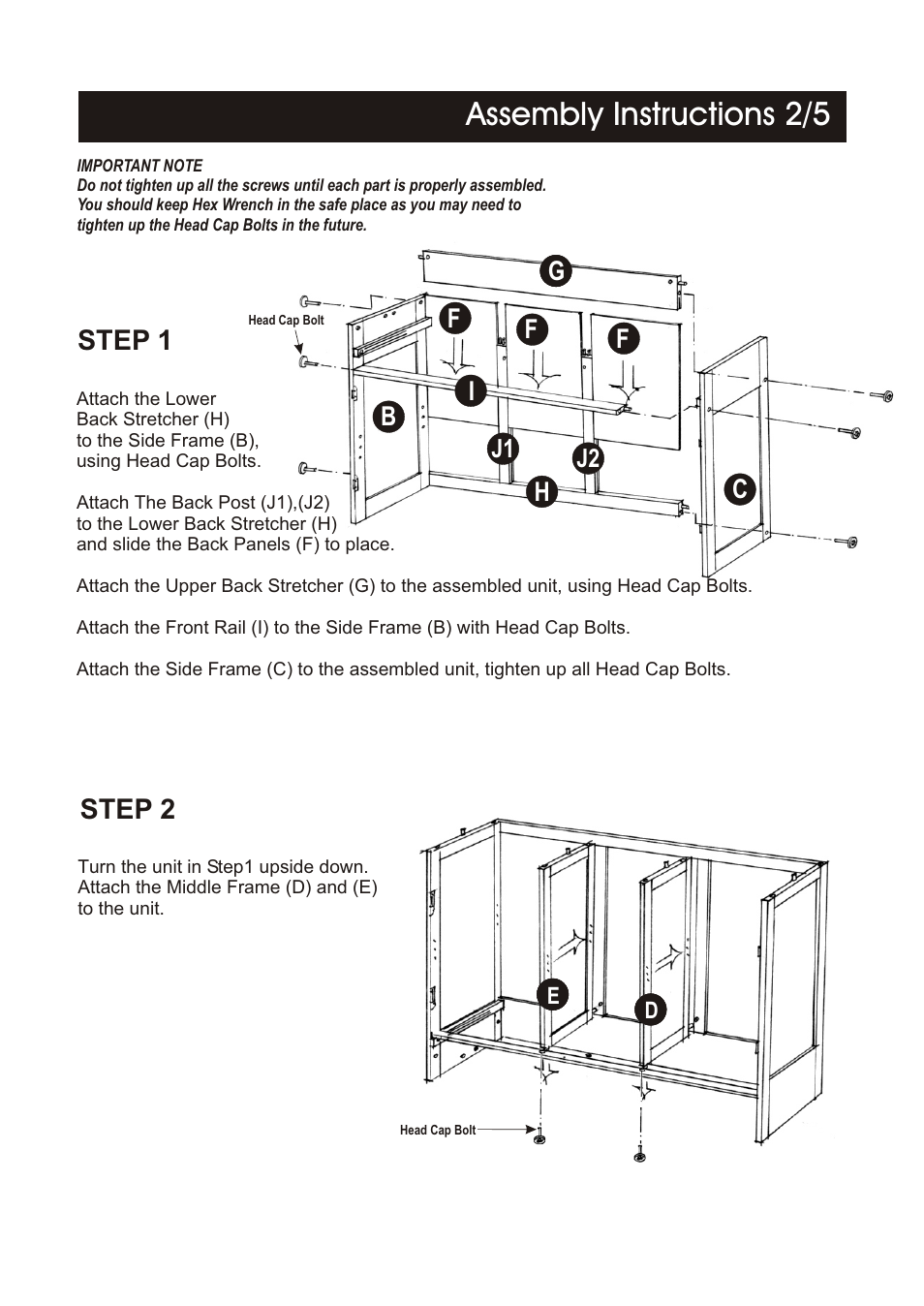 Assembly instructions 2/5, Step 1, Step 2 | Home Styles 5099-95 User Manual | Page 2 / 5