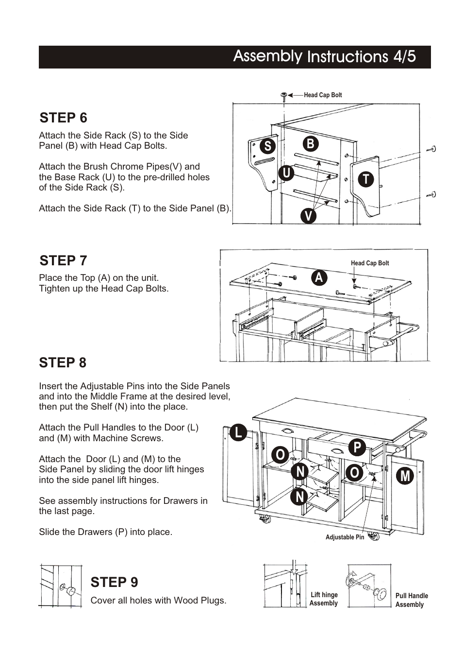 Assembly instructions 4/5, Ln n o ap, Step 6 step 7 | Step 8 step 9, St b u v | Home Styles 5099-95 User Manual | Page 4 / 5