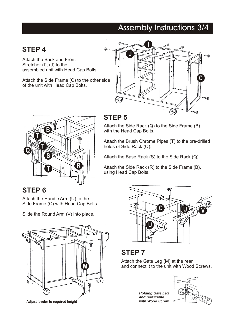 Assembly instructions 3/4, Step 5 step 4 step 6 step 7 | Home Styles 5089-95 User Manual | Page 3 / 6