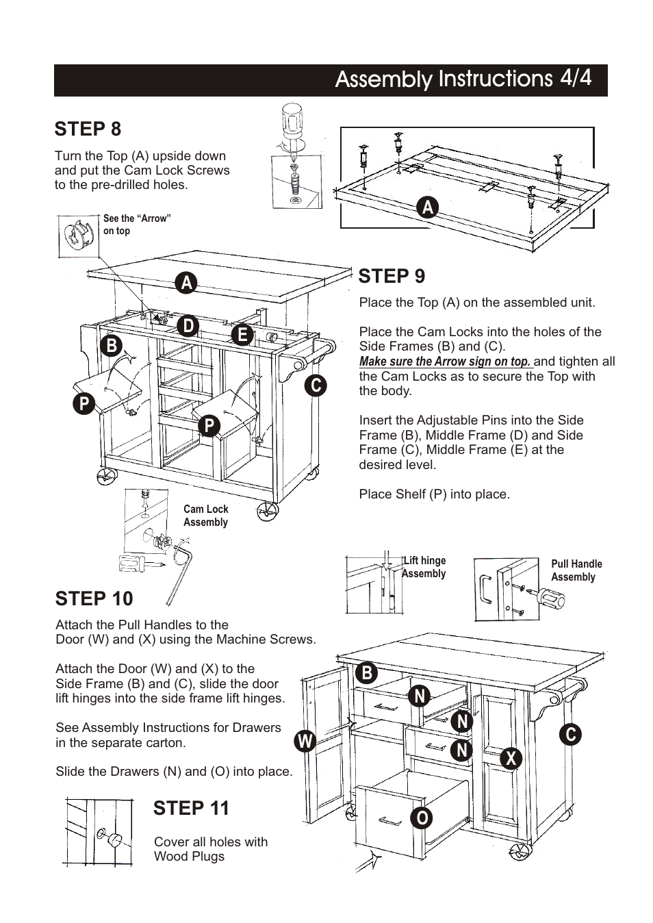 Assembly instructions 4/4, Step 8 step 9, Step 11 | Step 10 | Home Styles 5089-95 User Manual | Page 4 / 6