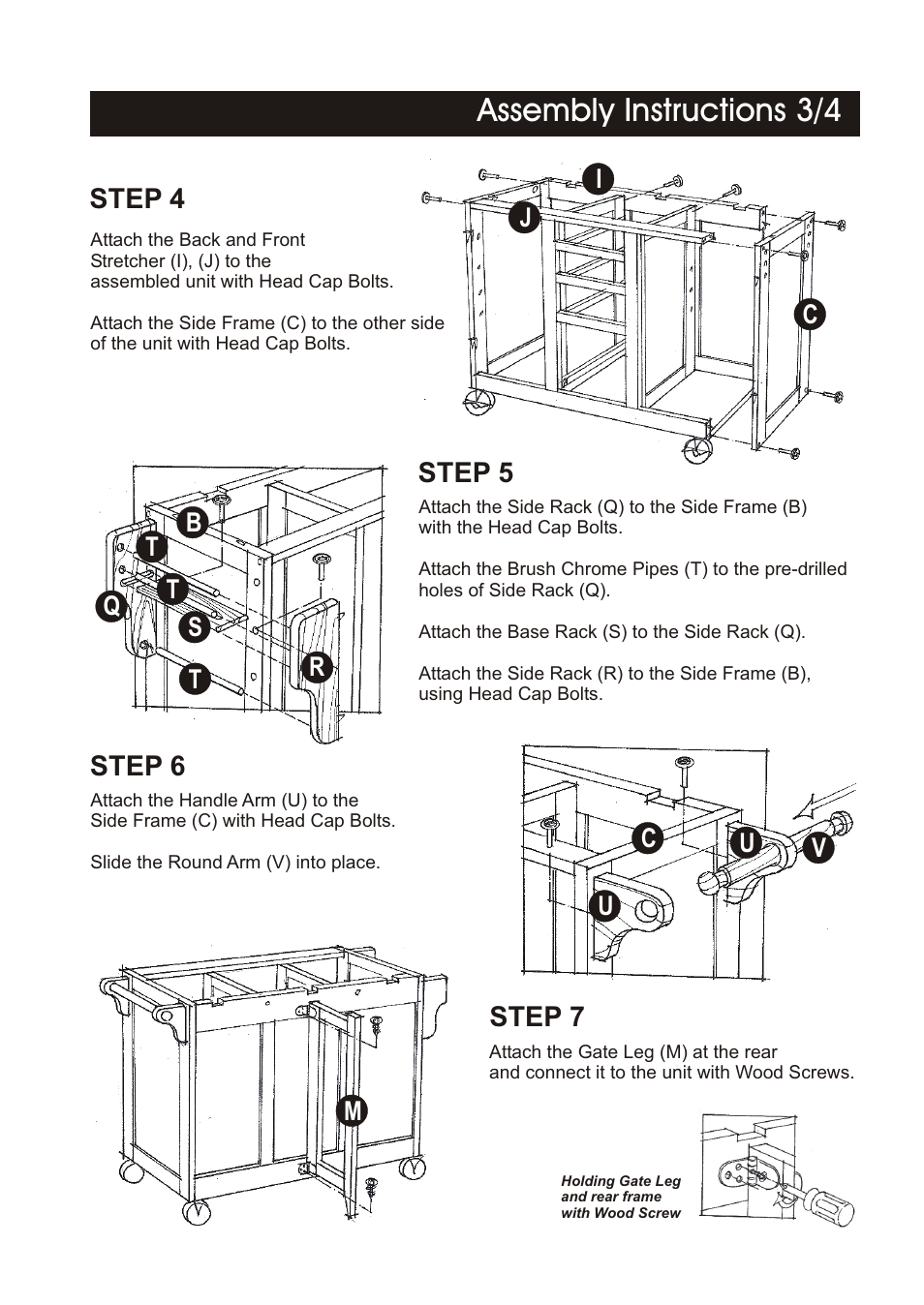 Assembly instructions 3/4, Step 5 step 4 step 6 step 7 | Home Styles 5086-95 User Manual | Page 3 / 6