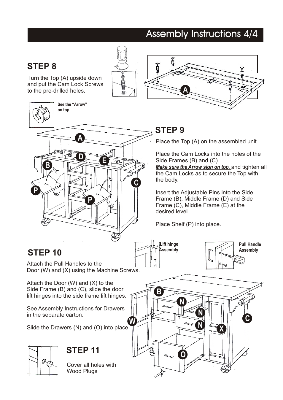 Assembly instructions 4/4, Step 8 step 9 step 10, Step 11 | Home Styles 5086-95 User Manual | Page 4 / 6