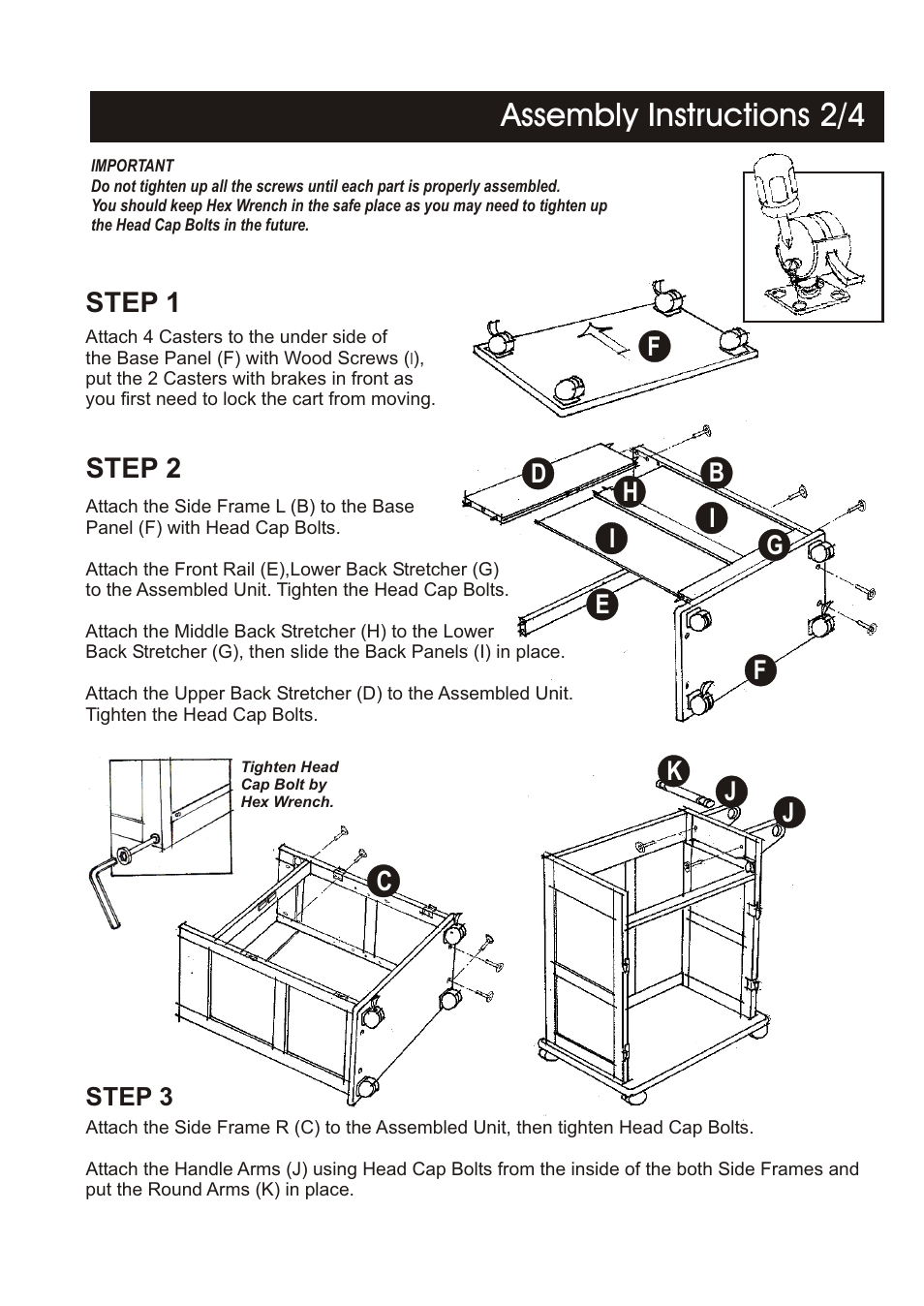 Assembly instructions 2/4, Step 1 step 2 | Home Styles 5040-95 User Manual | Page 2 / 4