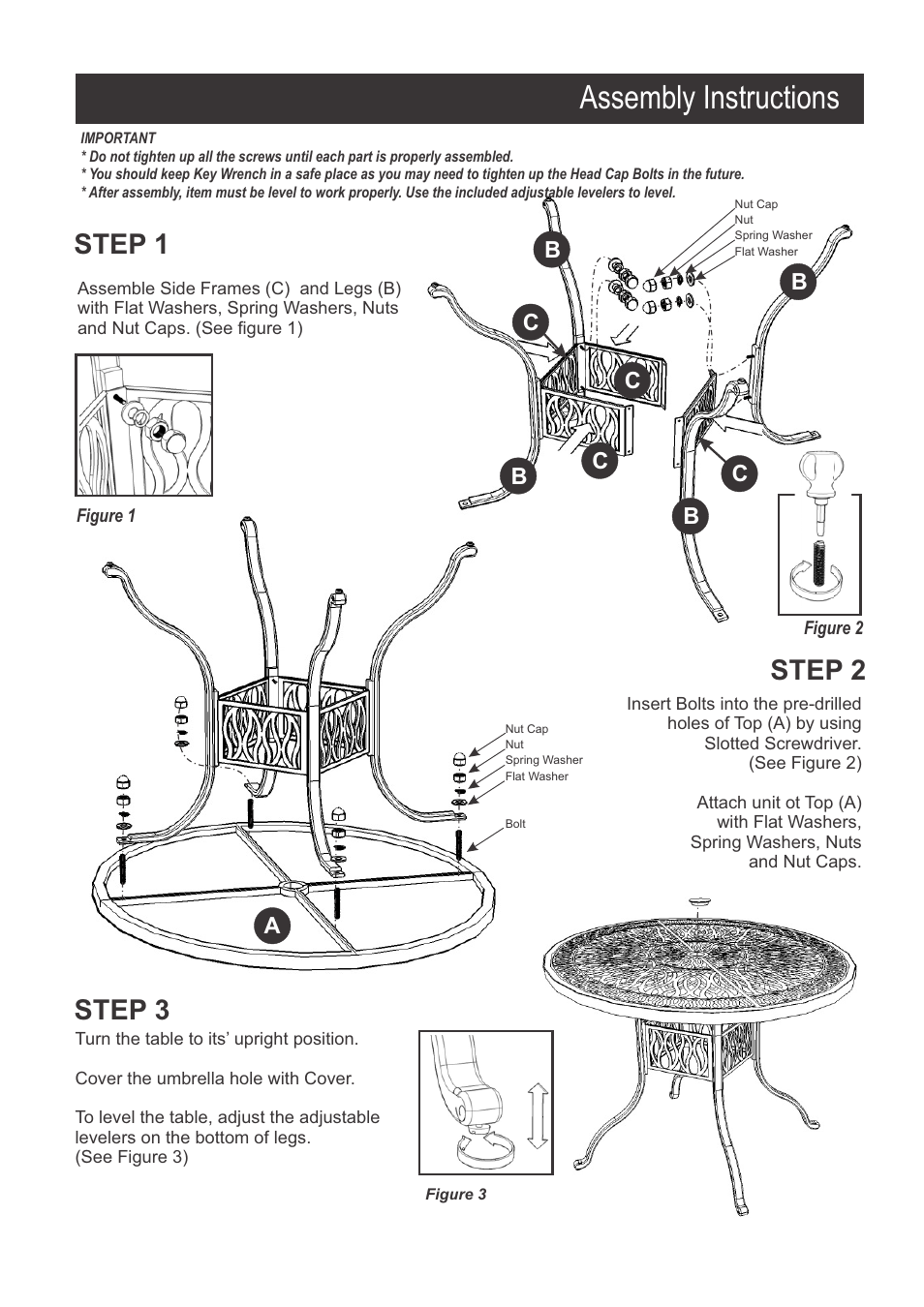 Assembly instructions, Step 1 step 2, Step 3 | Home Styles 5559-30 User Manual | Page 2 / 2