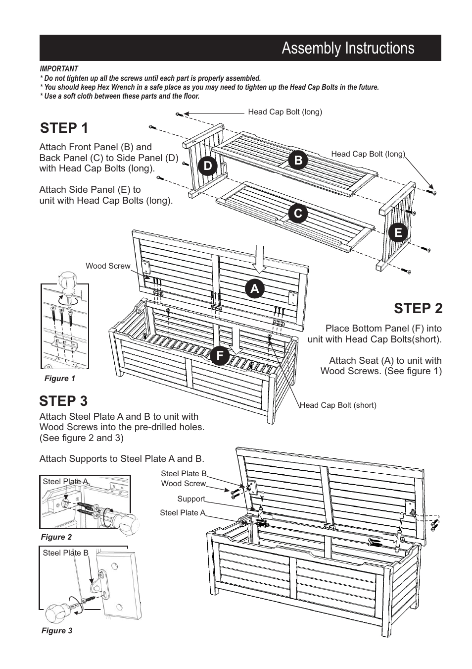 Assembly instructions, Step 2 step 3, Step 1 | Home Styles 5661-25L User Manual | Page 2 / 2