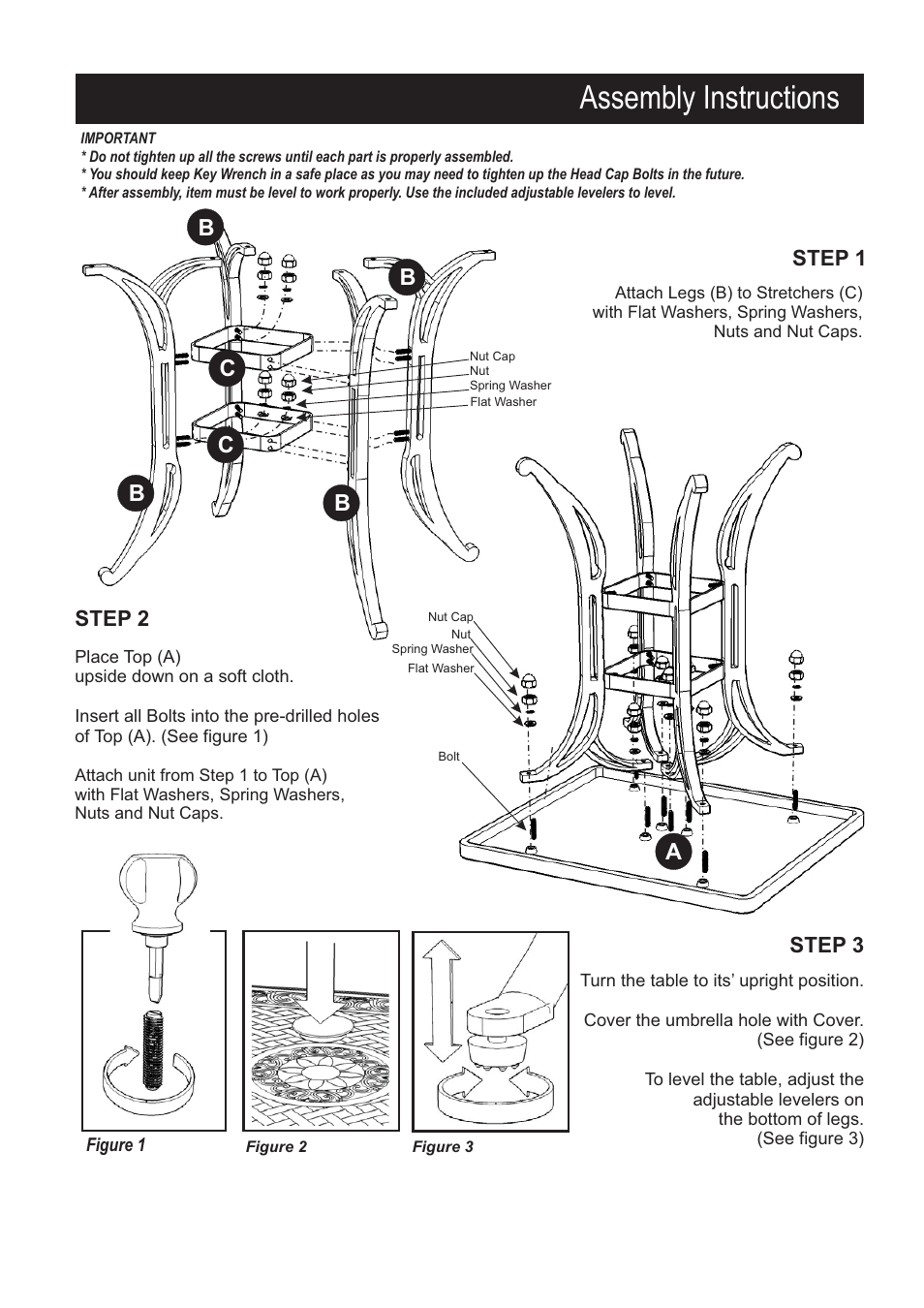 Assembly instructions, Step 2, Step 1 | Step 3 | Home Styles 5555-36 User Manual | Page 2 / 2
