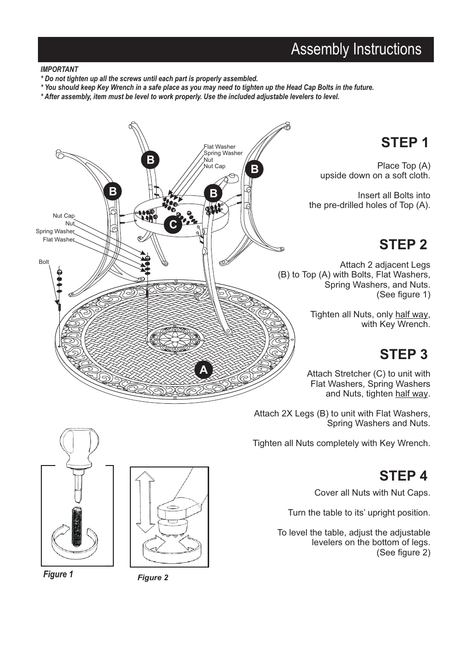 Assembly instructions, Step 1 step 2 step 3 step 4, Bc a | Home Styles 5552-30 User Manual | Page 2 / 2