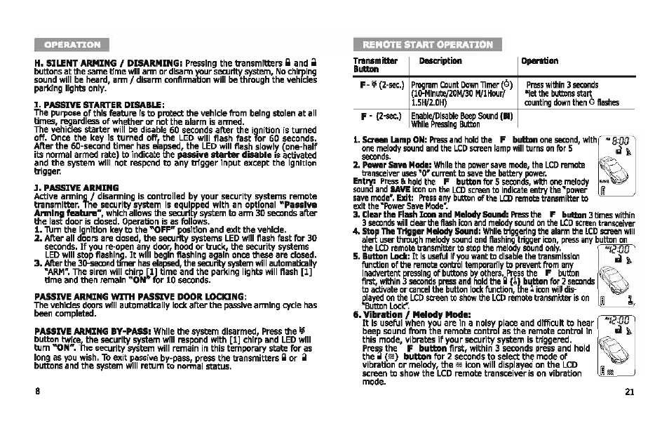 I. passive starter disable, Passive arming wnn passive door locking, Vibration / melody mode | Passive starter disable | Bulldog Security DELUXE 500 User Manual | Page 8 / 14