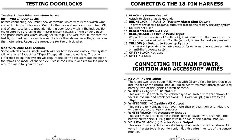 Testing doorlocks, Connecting the 18-pin harness | Bulldog Security 22I User Manual | Page 11 / 12
