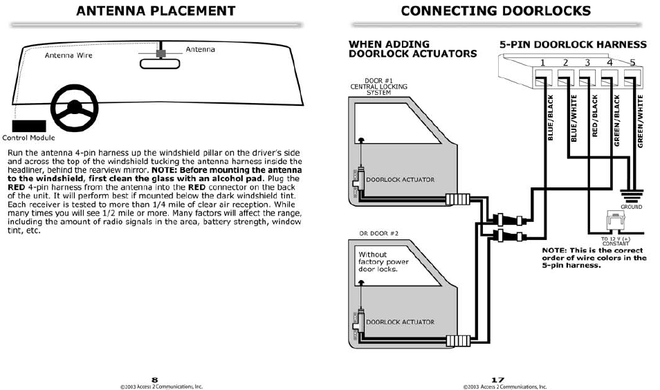 Antenna placement, Connecting doorlocks | Bulldog Security 22I User Manual | Page 8 / 12