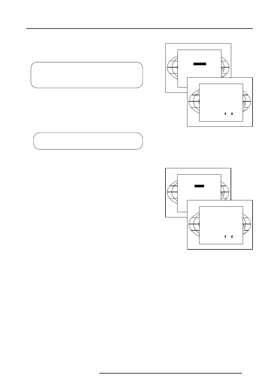 Random access adjustment mode, Focusing, Focusing color select | Midpoint focusing, Top image focusing, Bottom image focusing, Left image focusing, Right image focusing, Blue on source | Barco R9000901 User Manual | Page 28 / 55