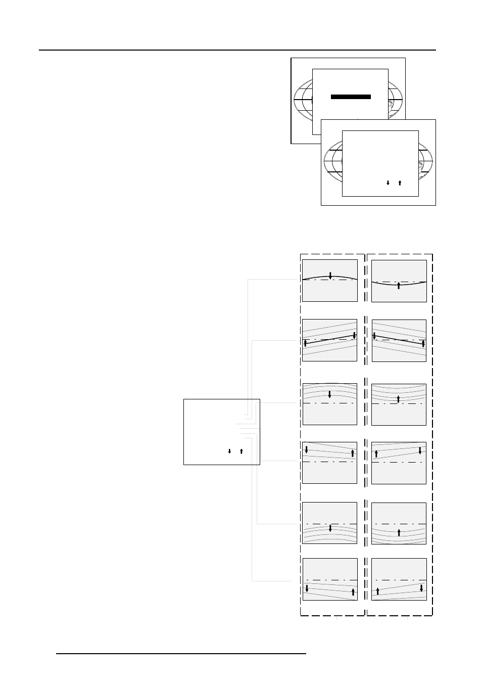 Random access adjustment mode, Top-bottom (north-south) adjustments, Enter | Exit | Barco R9000901 User Manual | Page 33 / 55