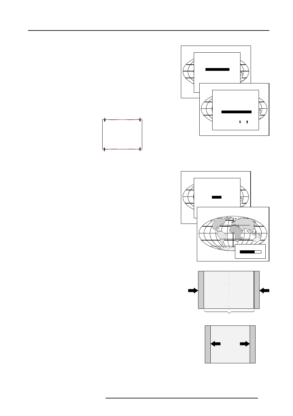 Random access adjustment mode, Seagull correction, Horizontal size adjustment | Barco R9000901 User Manual | Page 34 / 55