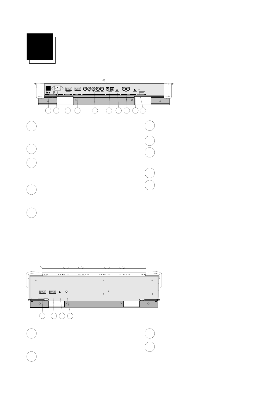 Location and function of controls, Rear panel terminology, Front panel terminology | Barco R9000901 User Manual | Page 8 / 55