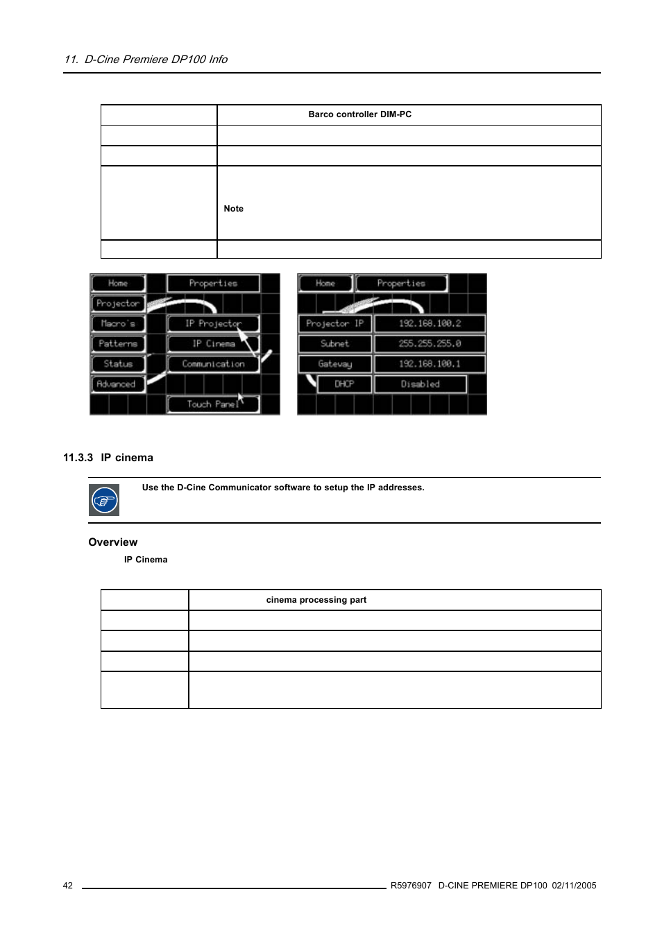 3 ip cinema, Ip cinema, D-cine premiere dp100 info | Barco R9010111 User Manual | Page 46 / 51
