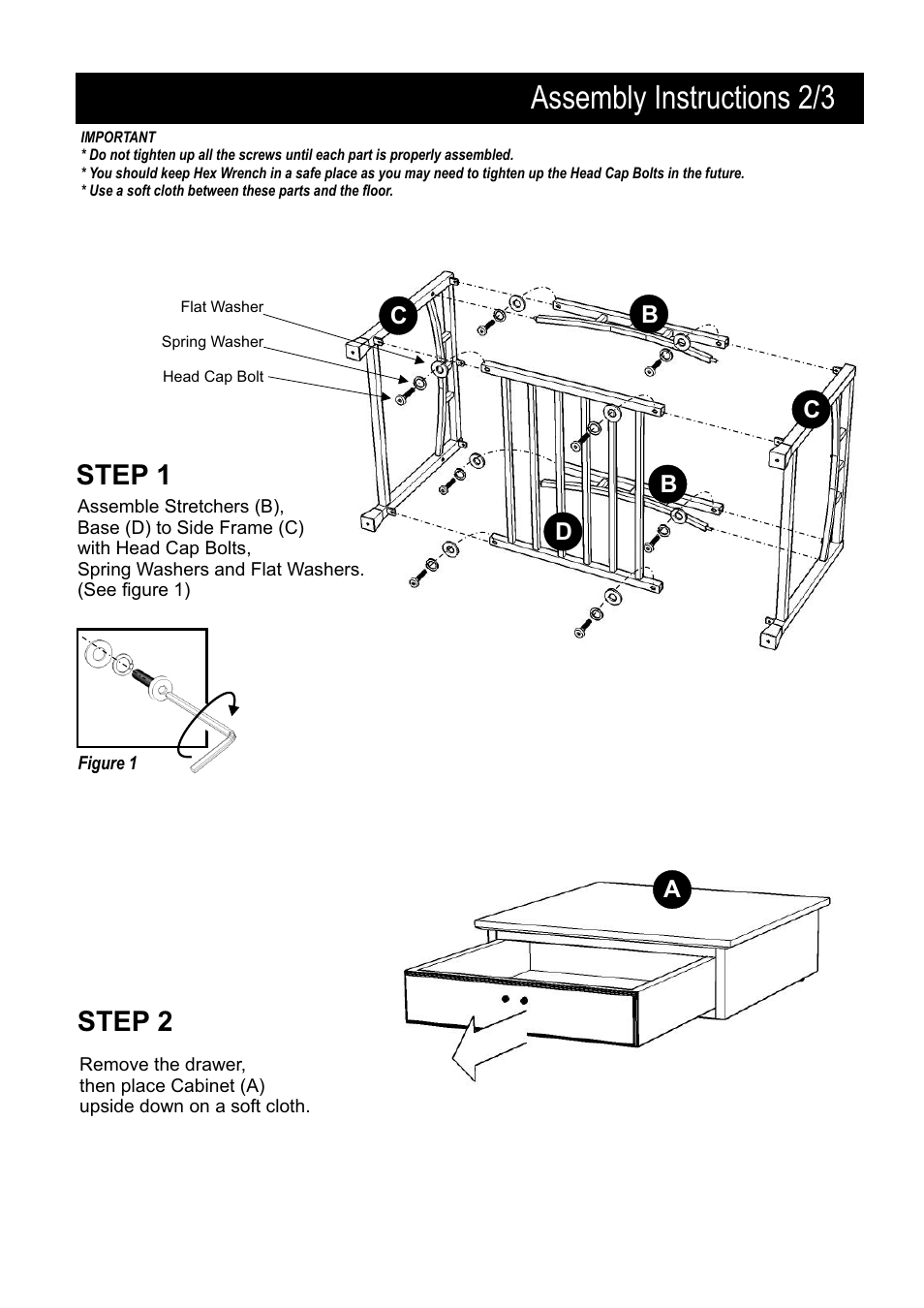 Assembly instructions 2/3, Step 1, Step 2 | Home Styles 5050-20 User Manual | Page 2 / 3