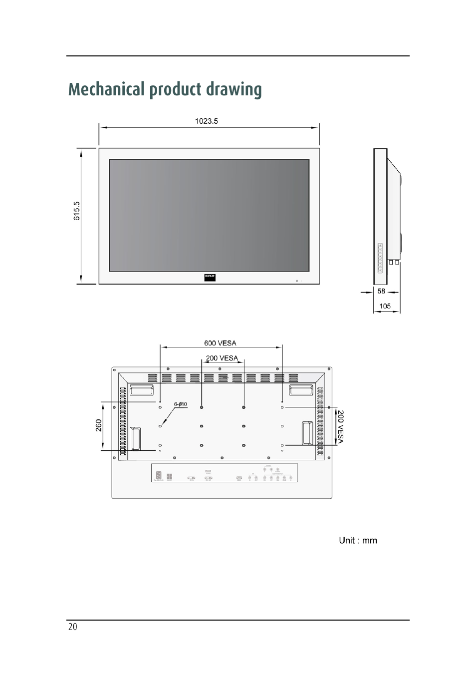 Mechanical product drawing | Barco MD-4221 User Manual | Page 20 / 48