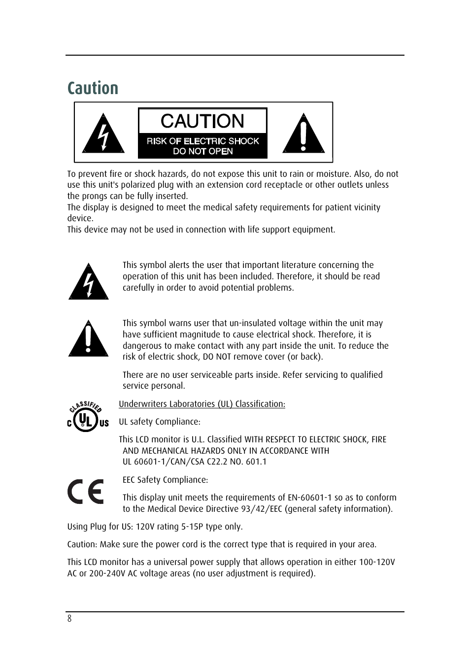 Caution | Barco MD-4221 User Manual | Page 8 / 48