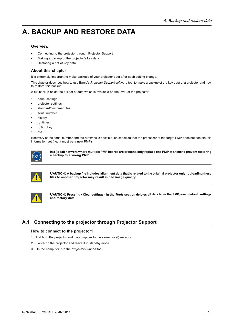 A. backup and restore data | Barco GALAXY NW-12 User Manual | Page 19 / 35