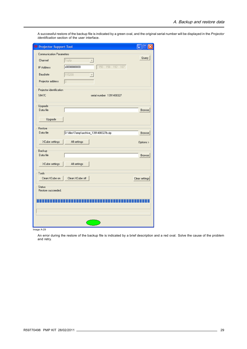 A. backup and restore data | Barco GALAXY NW-12 User Manual | Page 33 / 35