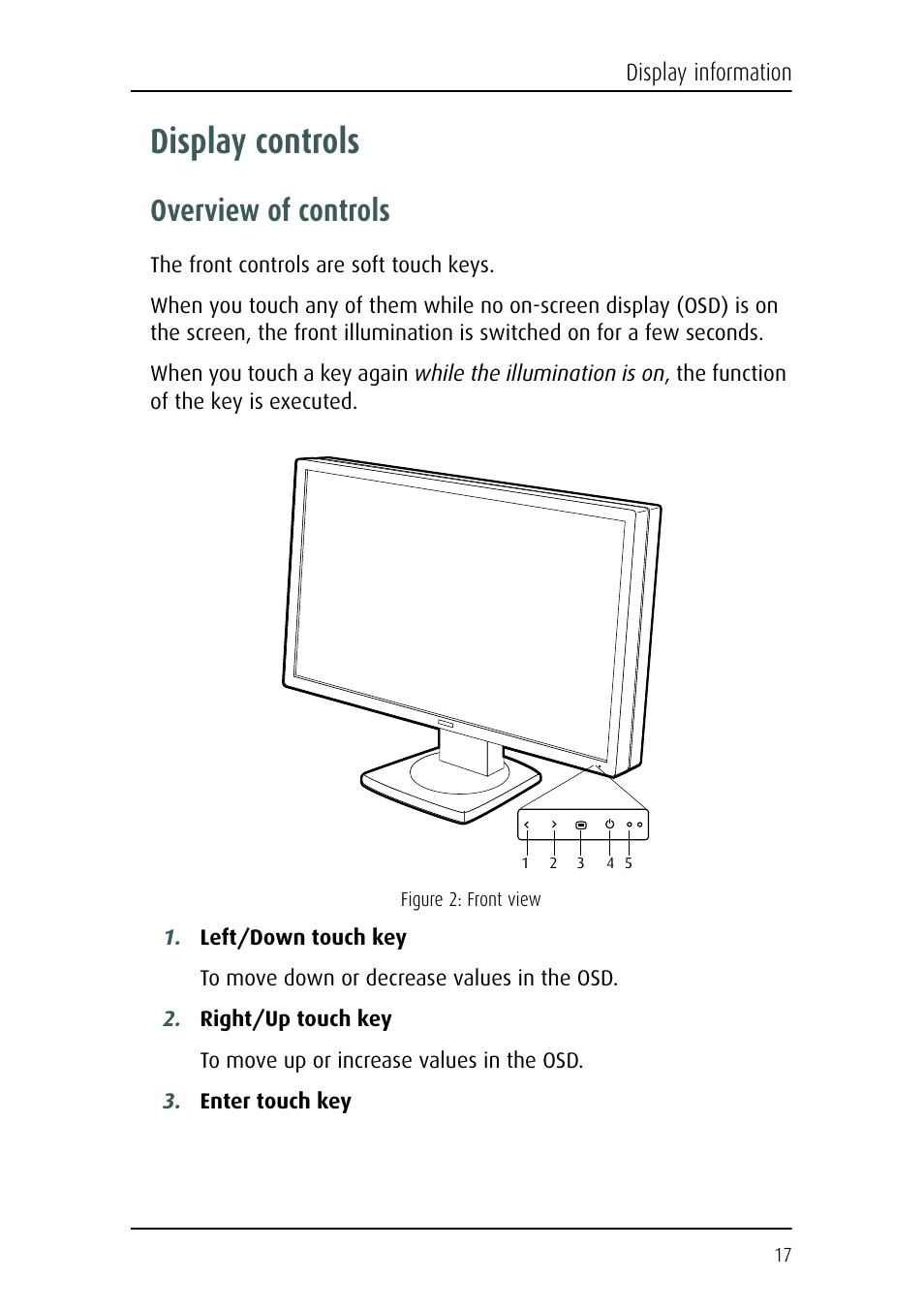 Display controls, Overview of controls | Barco Nio Fusion 4MP User Manual | Page 17 / 35