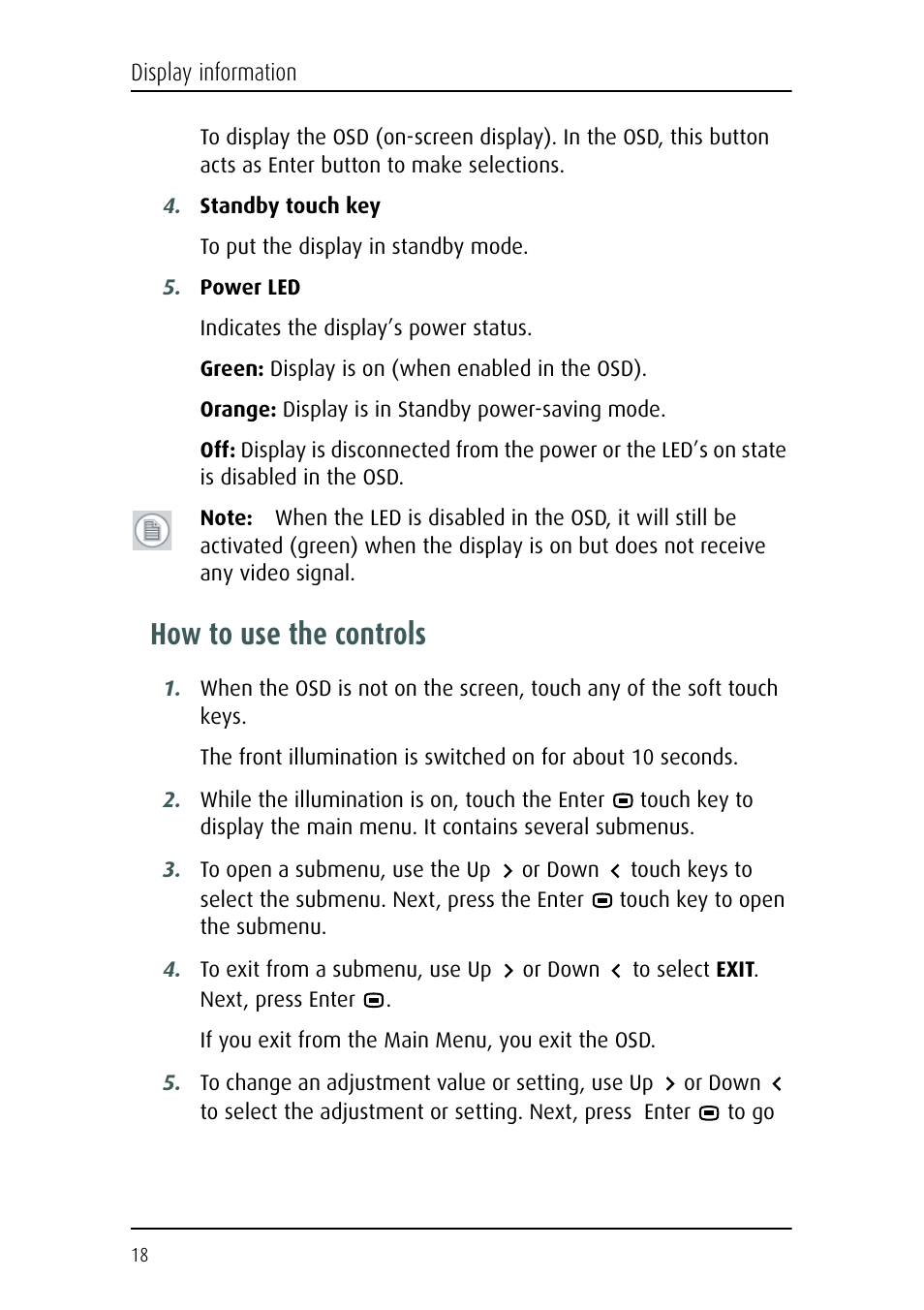 How to use the controls | Barco Nio Fusion 4MP User Manual | Page 18 / 35